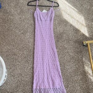 Lilac Lace Maxi Slip Dress with Spaghetti Straps
